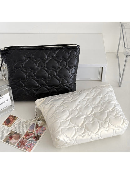 Cosbai heart pattern cosmetic bag standing upright with zipper visible