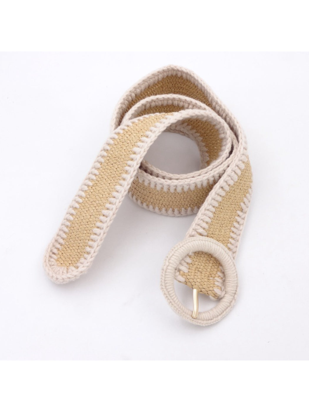 Beco Textured Knit Contrast Edge Adjustable Waist Belt color options including Green, Blue, Khaki