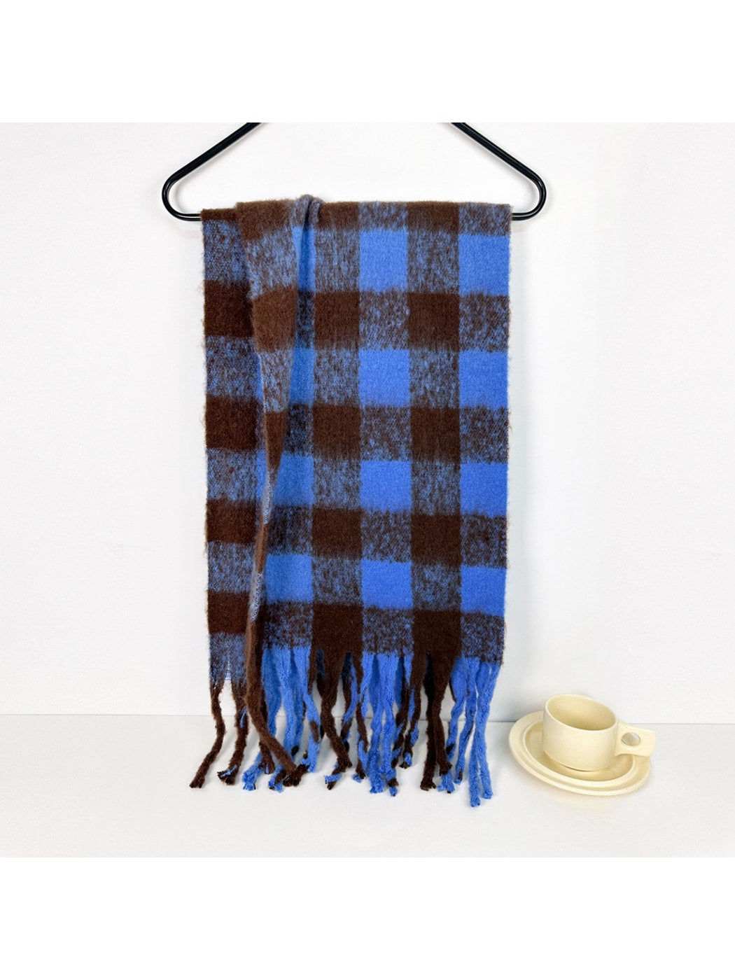 Scarvii - Two Tones Plaid Fringe Tassel Scarf