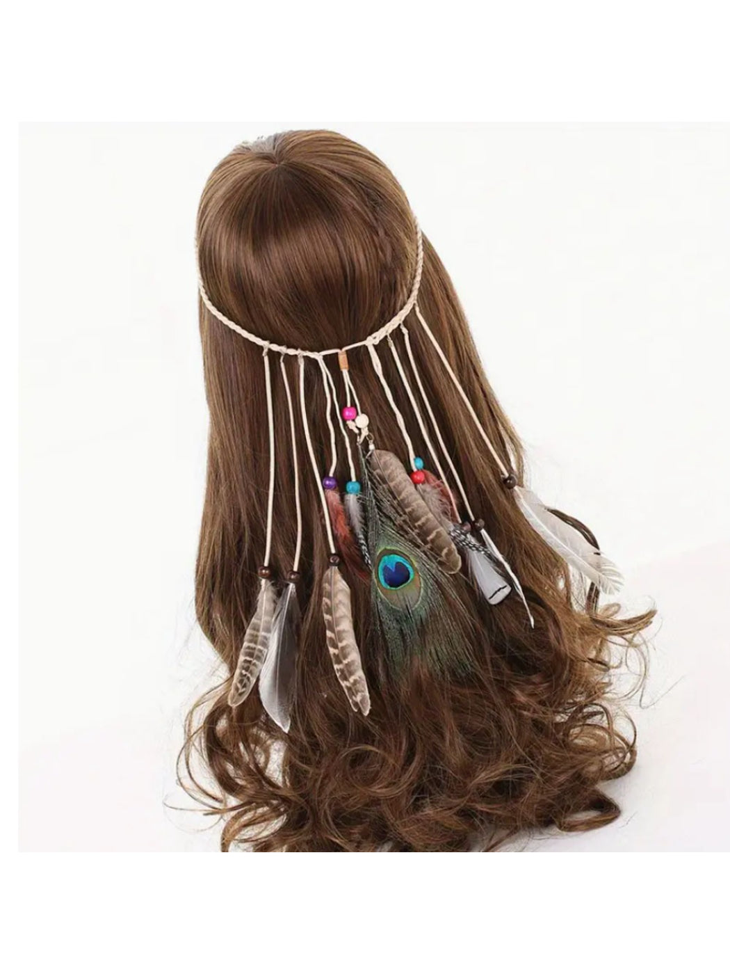 Hairish - Boho Peacock Feather Tassel Hair Headpiece