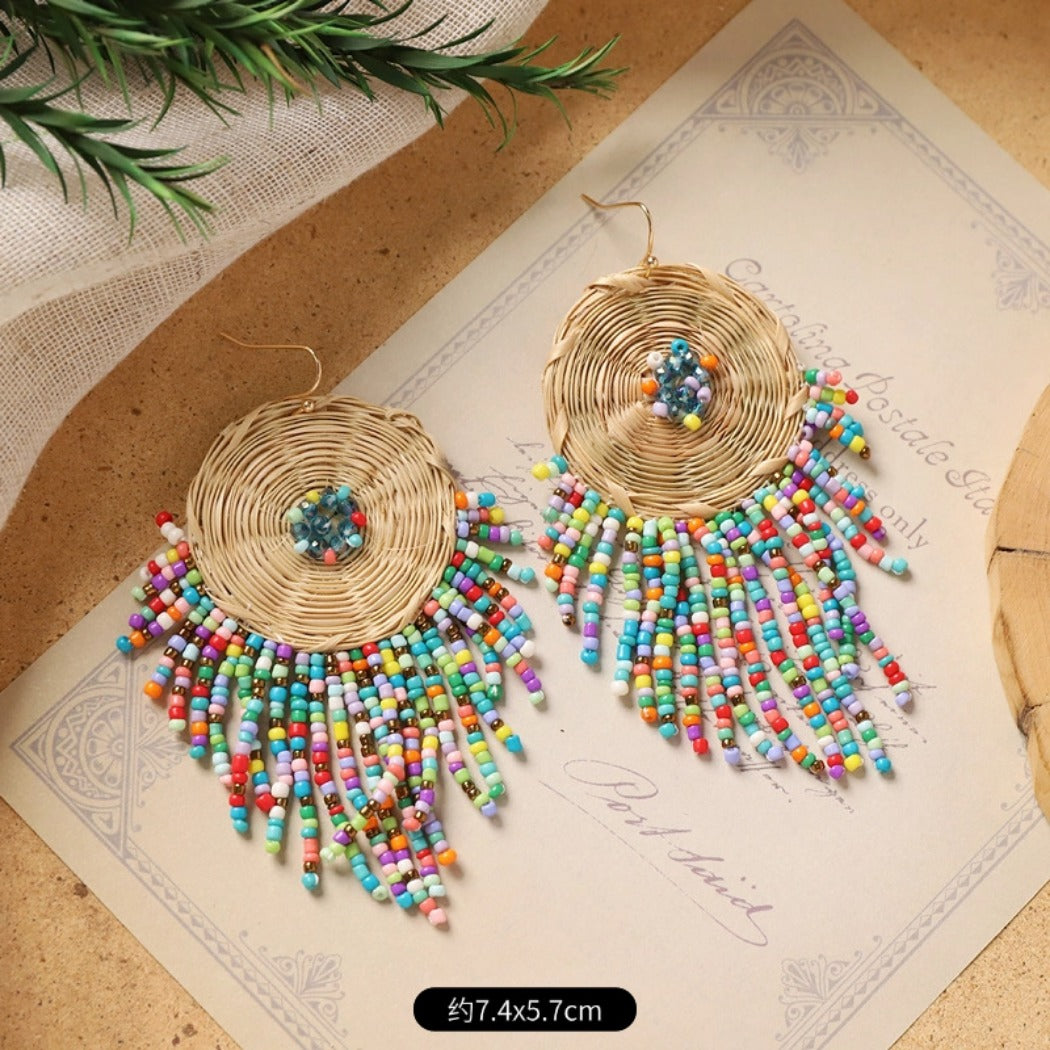 Earwish - Boho Woven Beaded Fringe Earrings - Vintage & Special