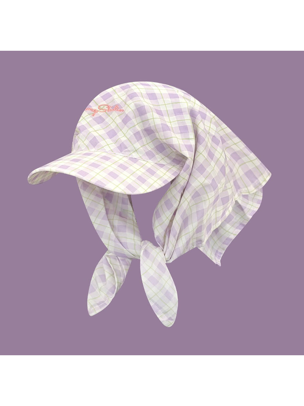 Side angle of Haila plaid tie back visor cap highlighting the tie back detail