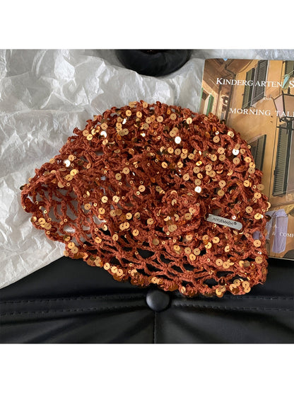 Haila - Foldable Openwork Floral Brimless Hat