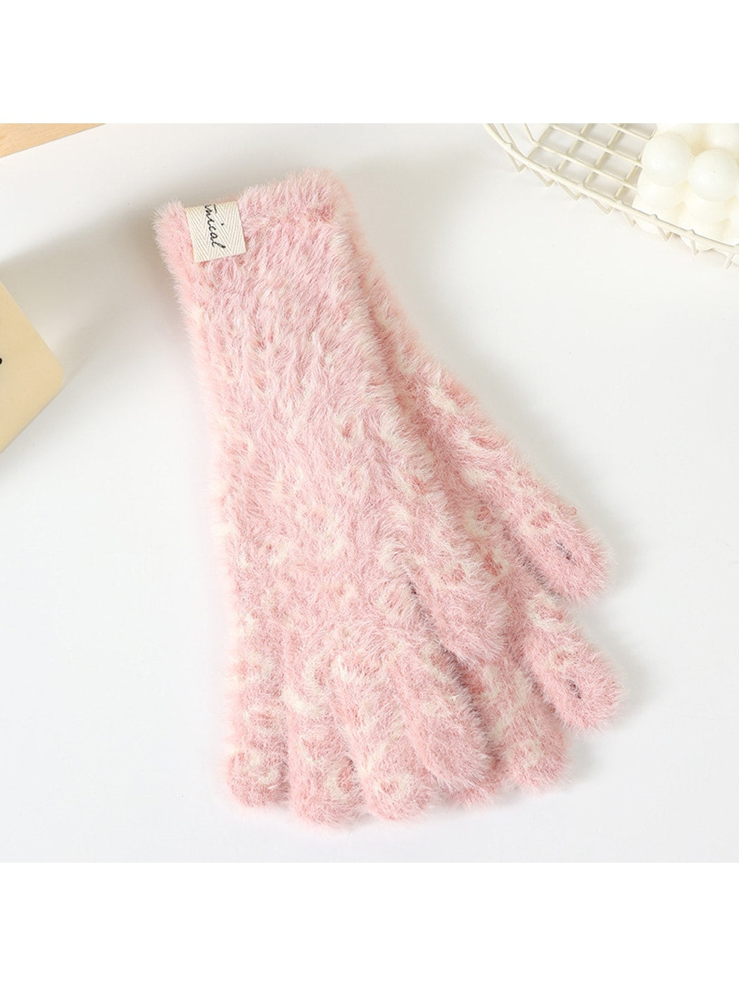 Gloving - Leopard Print Fuzzy Knit Long Cuff Gloves