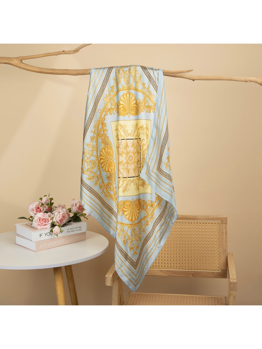 Scarvii - Blue and Gold Print Square Scarf