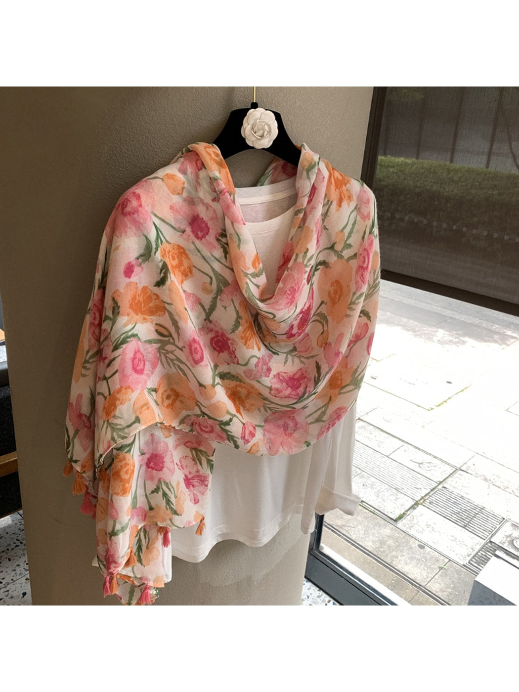 Scarvii - Floral Print Draped Shawl Scarf
