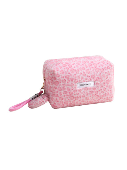 Cosbai - Fuzzy Leopard Cosmetic Pouch with Wristlet Strap detail view 8