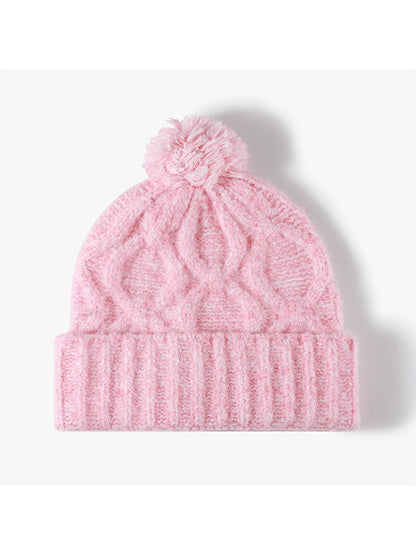 Haila - Pom Pom Cable Knit Folded Cuff Beanie