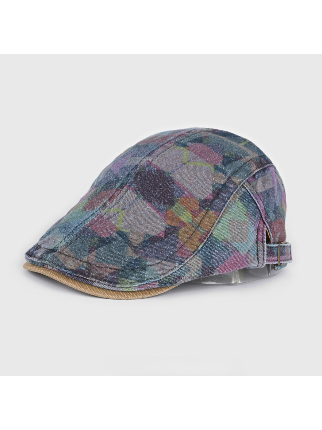 Haila washed denim plaid vintage newsboy cap front view on white background