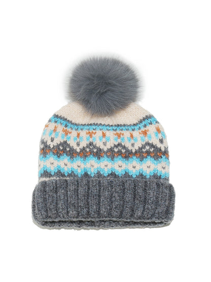 Haila Fair Isle Knit Pom Pom Beanie