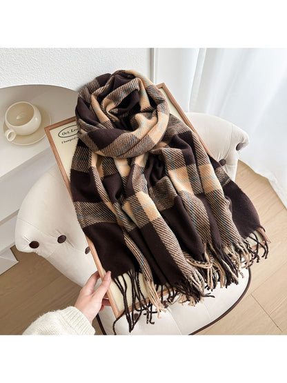 Scarvii - Classic Plaid Tassel Winter Wrap Scarf