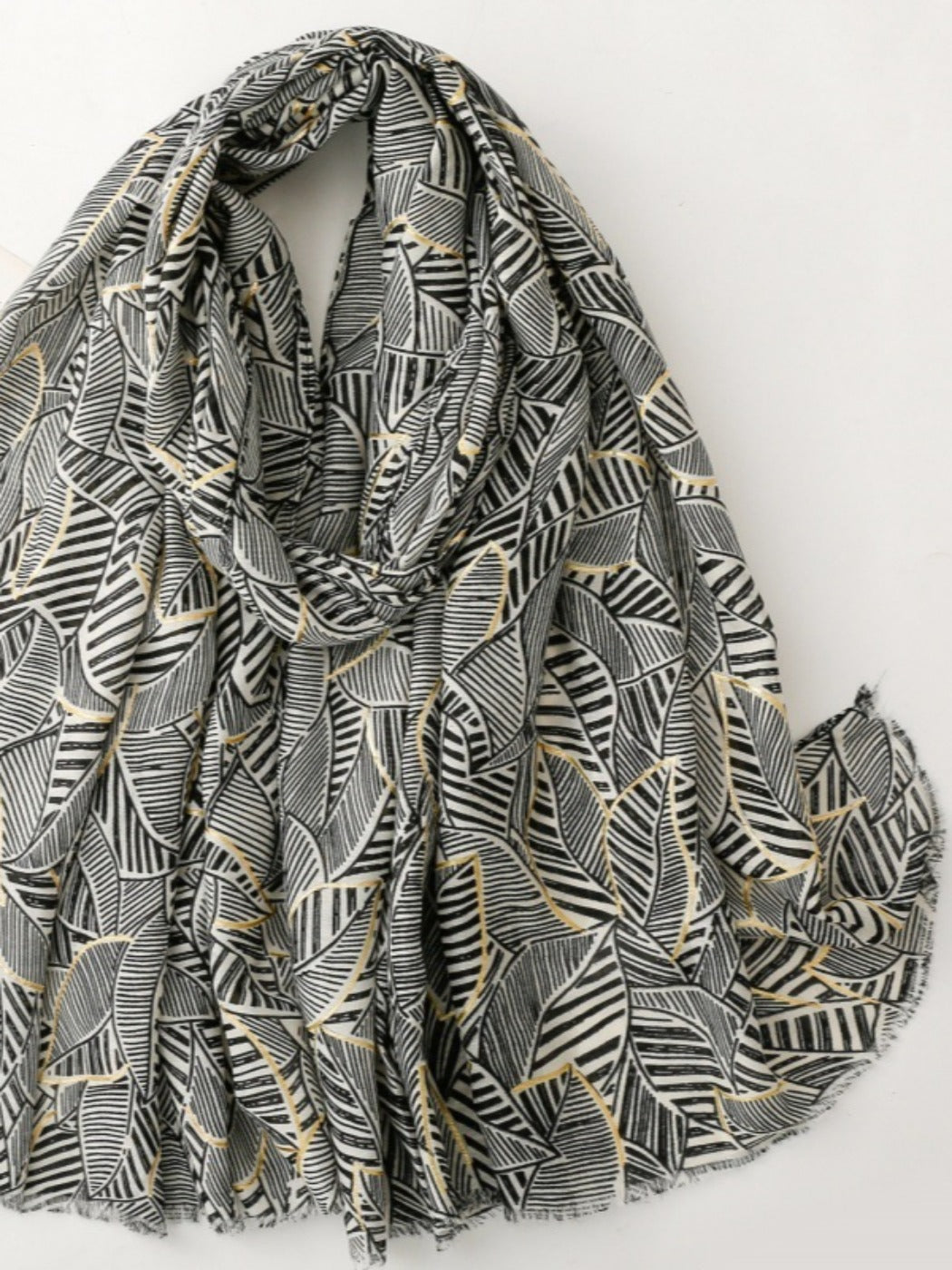 Scarvii - Elegant Versatile Leaf Print Lightweight Scarf