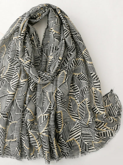 Scarvii - Elegant Versatile Leaf Print Lightweight Scarf