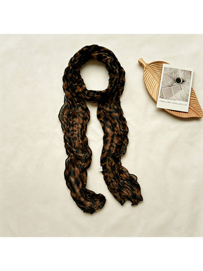 Scarvii - Vintage Leopard Print Pleated Fashion Scarf