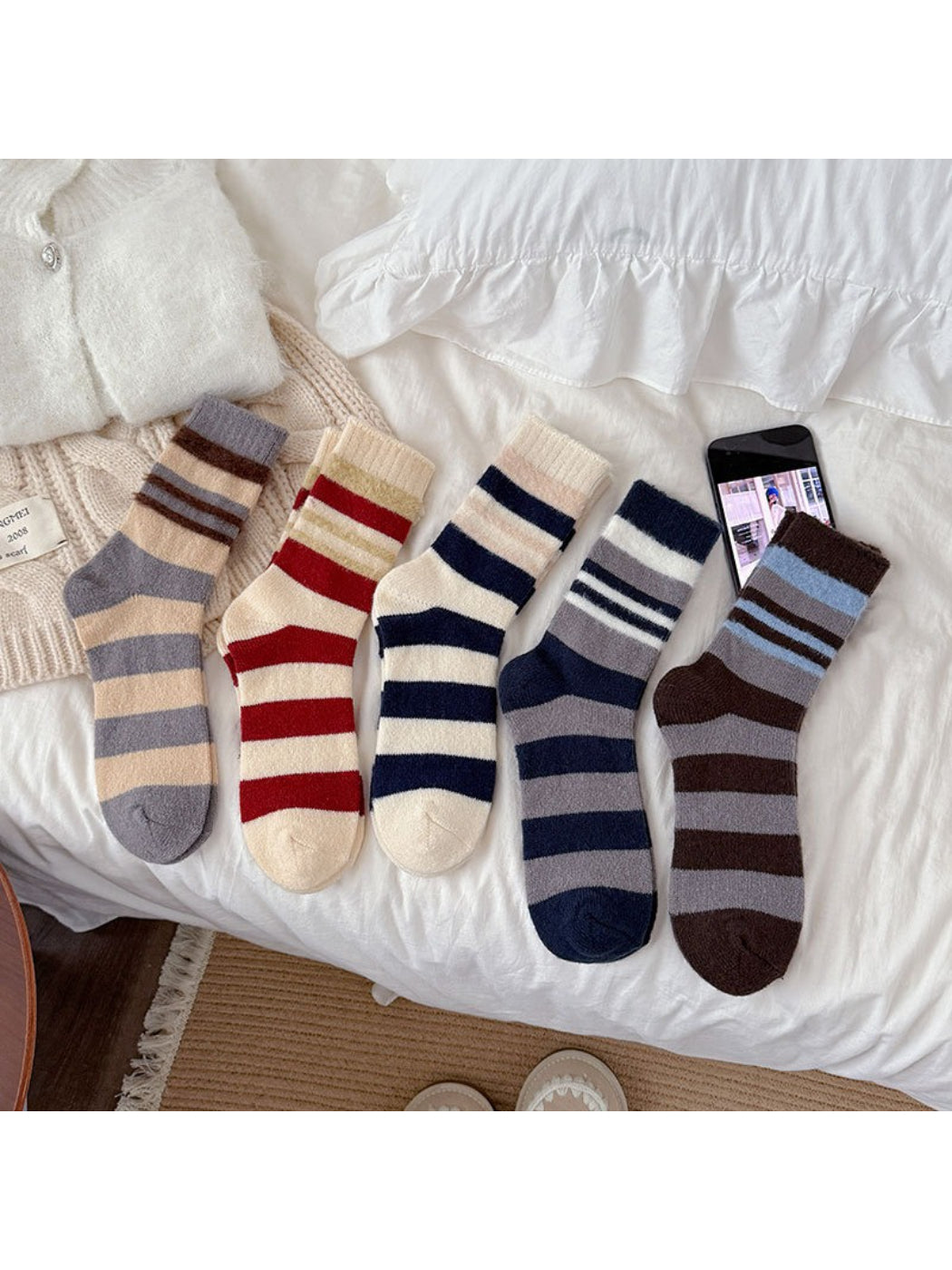 Rufia - Soft Stripe Knit Crew Socks