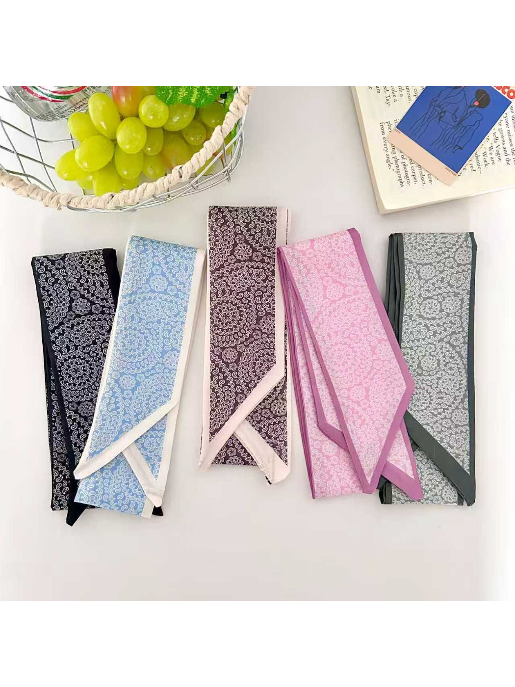 Scarvii Scroll Motif Skinny Scarf