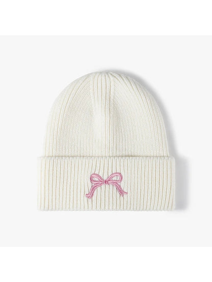 Haila - Bow Embroidered Cuffed Knit Beanie