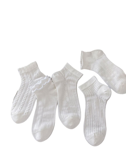 Rufia - Multiple Texture Designs White Ankle Socks