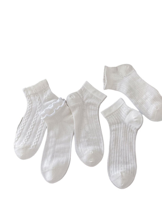 Rufia - Multiple Texture Designs White Ankle Socks