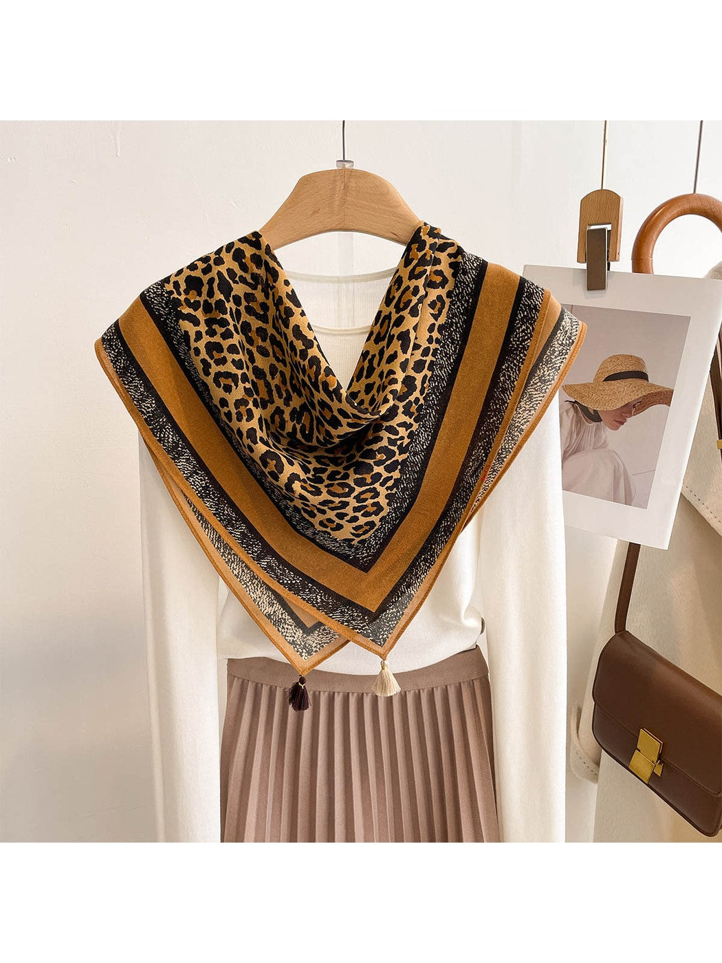 Scarvii - Classic Leopard Print Border Square Scarf