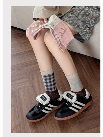 Rufia - Ribbon Motif Colorblock Crew Socks
