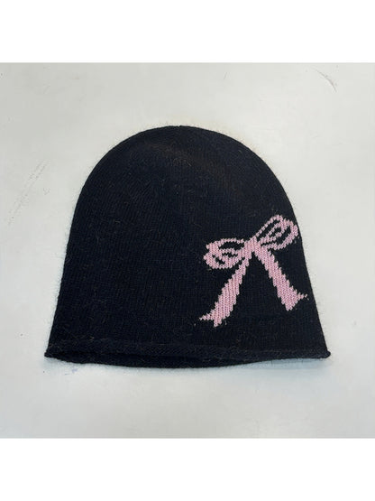 Haila - Bow and Cross Motif Rolled Edge Knit Beanie