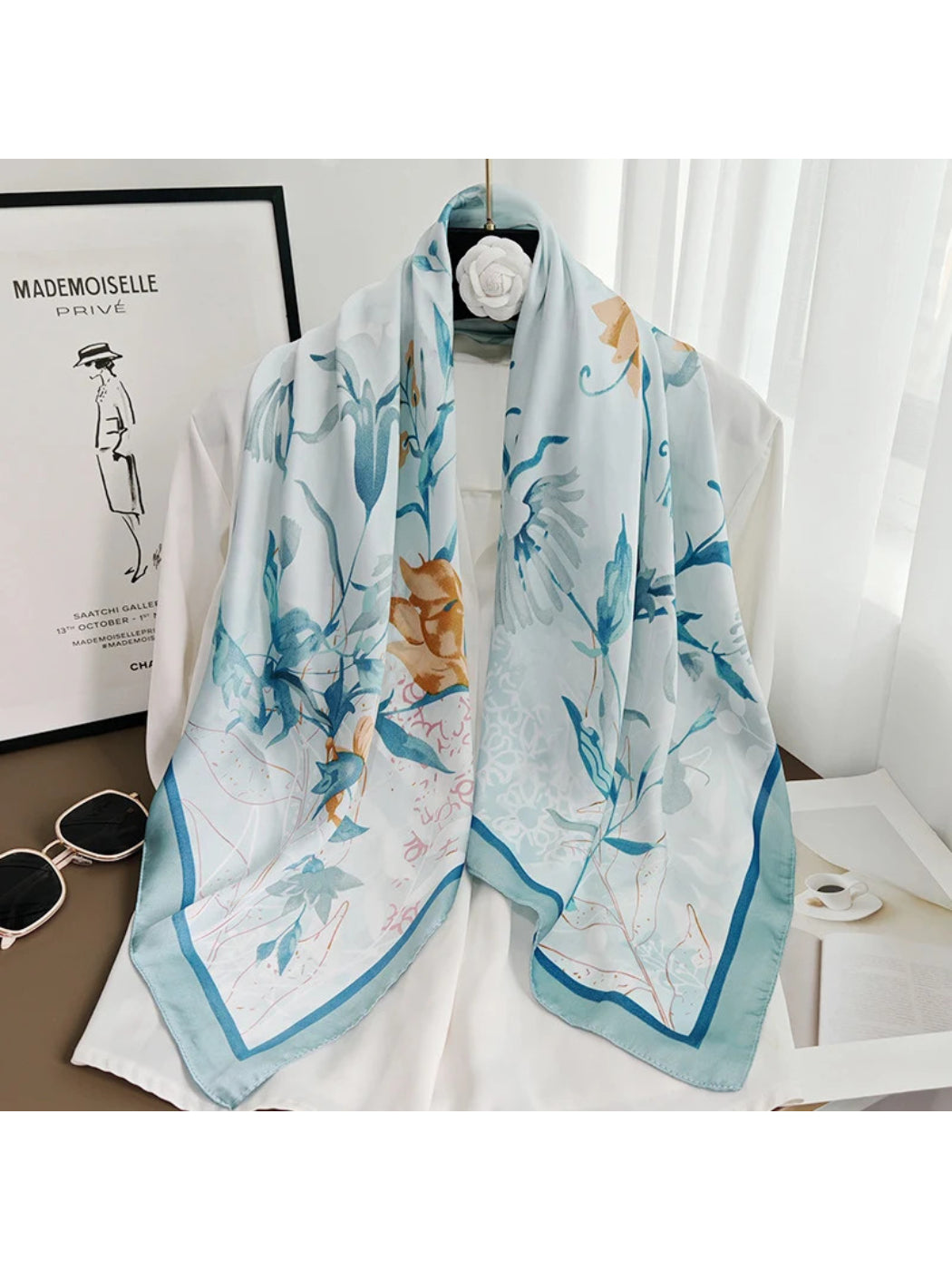 Scarvii - Botanical Floral Print Square Scarf