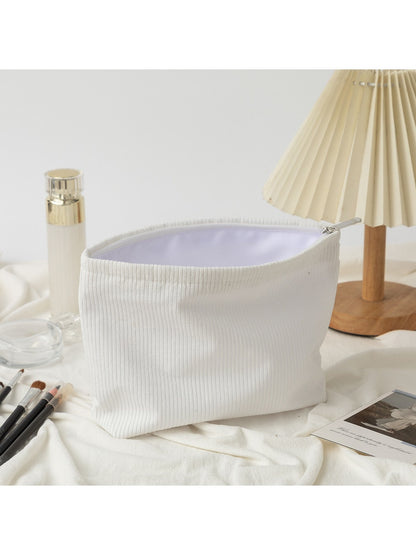 Cosbai - Minimalist Solid Color Ribbed Zip Pouch