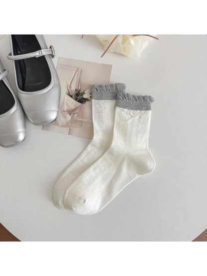Rufia - Bow Pattern Openwork Casual Crew Socks
