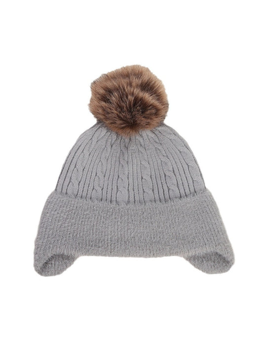 Haila - Cute Knitted Beanie with Ear Cover & Pom