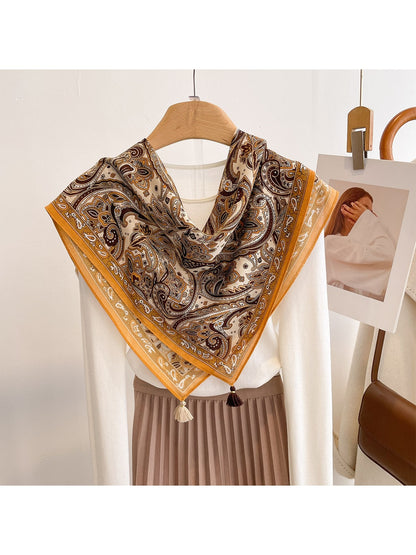 Scarvii - Yellow Tone Paisley Border Square Scarf