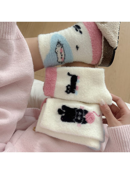 Rufia - Playful Cartoon Print Plush Crew Socks