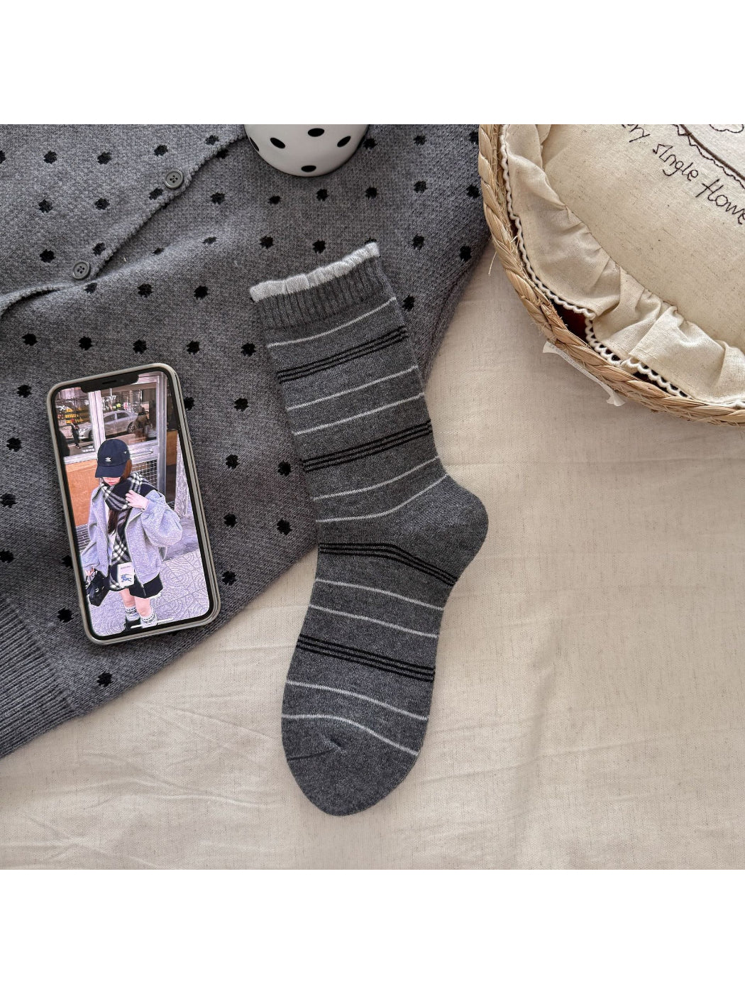 Rufia - Lace Bow Ribbed Socks