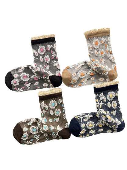 Rufia - Vintage Flower Mid-Calf Socks - Elegant & Chic