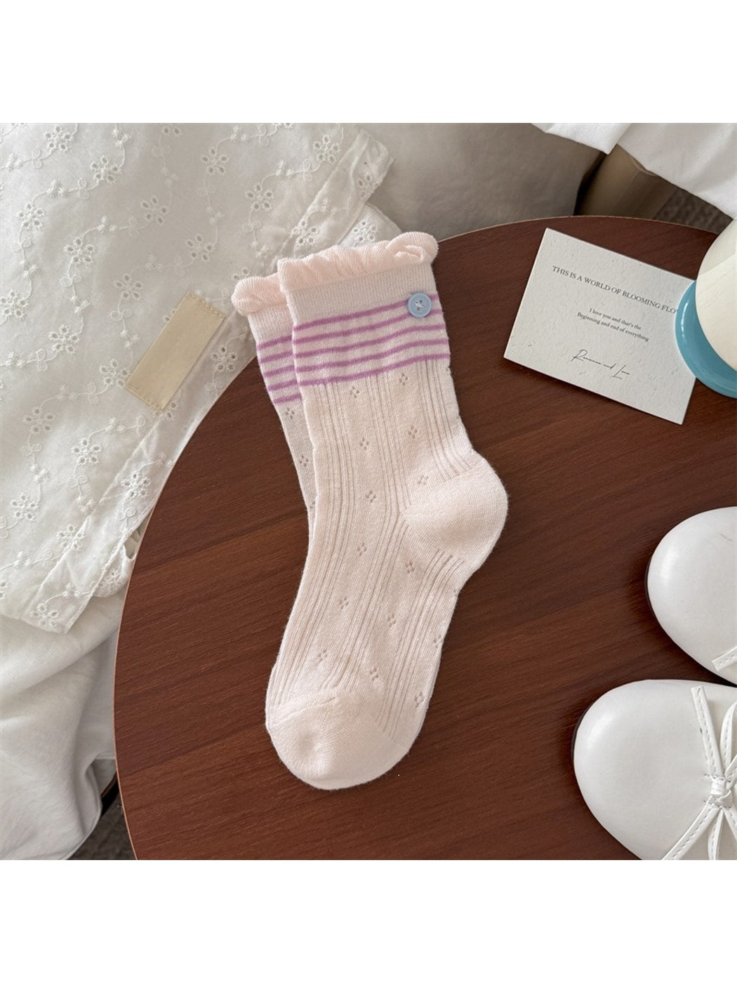 Rufia - Striped Button Detail Socks