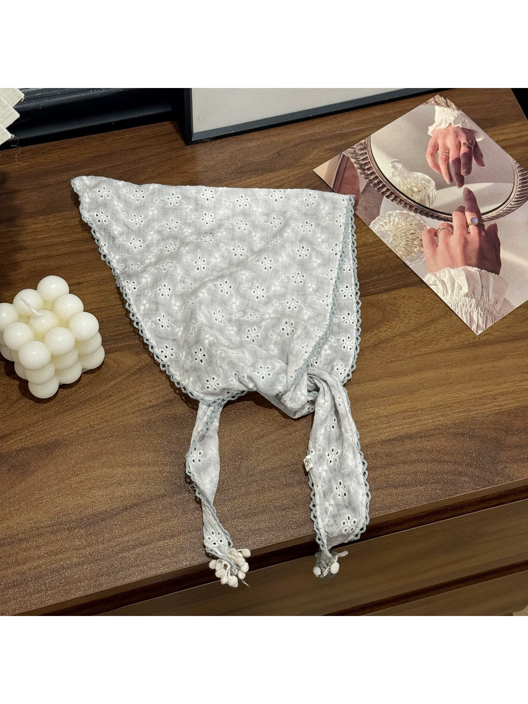 Scarvii - Floral Cutout Trim Triangle Bandana