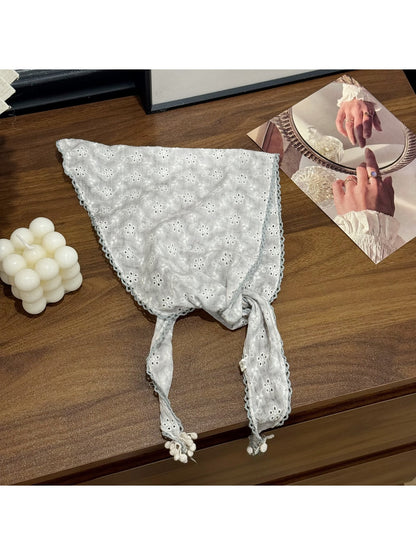 Scarvii - Floral Cutout Trim Triangle Bandana