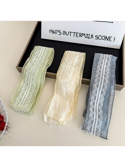 Scarvii - Lace Trim Sheer Skinny Scarf