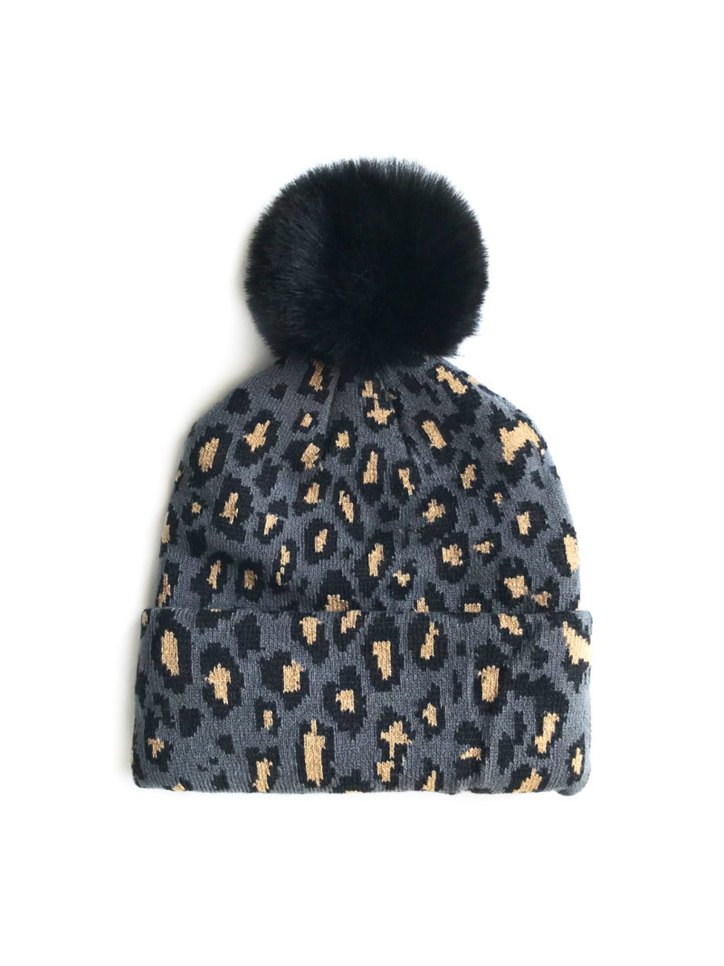 Haila - Leopard Knitted Beanie with Pompom