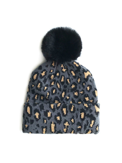 Haila - Leopard Knitted Beanie with Pompom