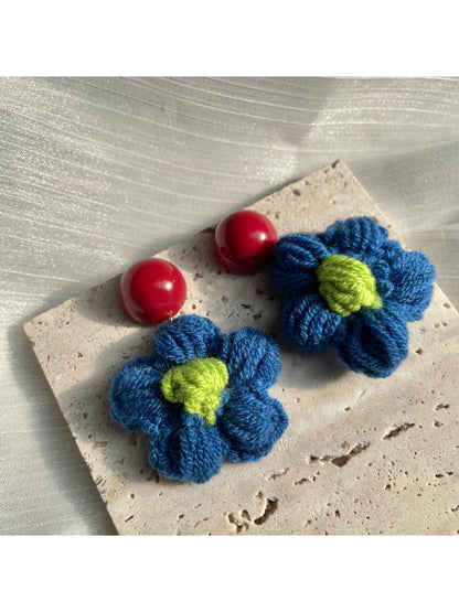 Earwish - Knit Flower Drop Earrings