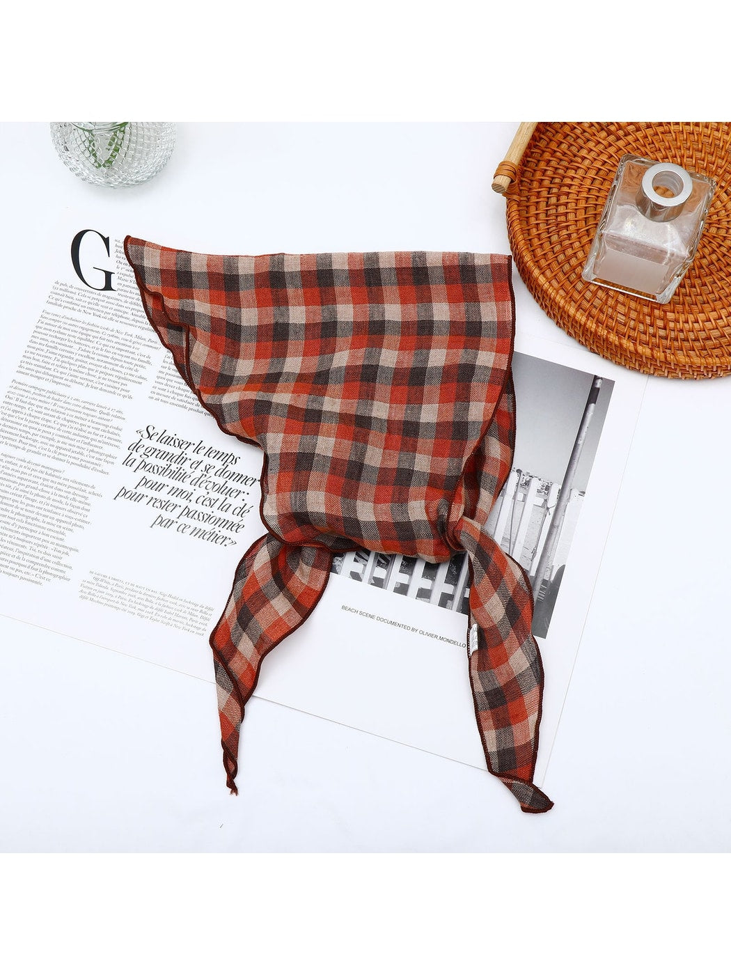 Scarvii - Retro Plaid Lightweight Triangle Bandana