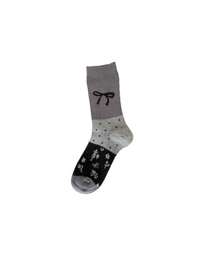Rufia - Ribbon Motif Colorblock Crew Socks