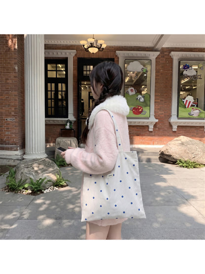 Cosbai - Polka Dot Pinstripe Tote Bag