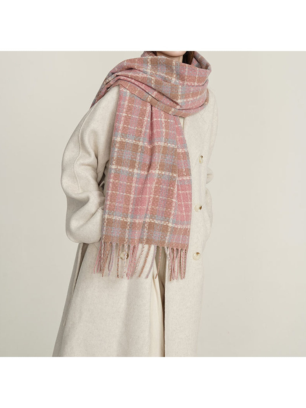 Scarvii - Faded Plaid Fringed Winter Scarf