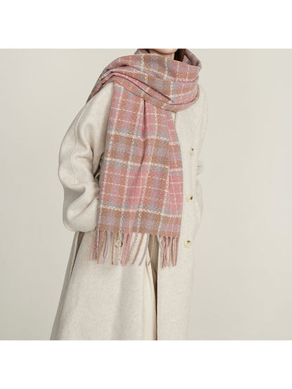 Scarvii - Faded Plaid Fringed Winter Scarf