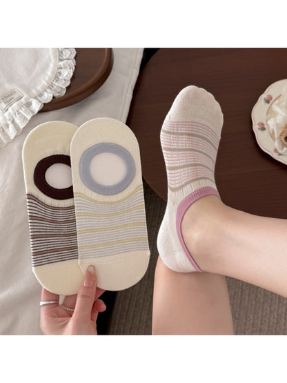 Rufia - Striped No Show Socks with Contrast Trim