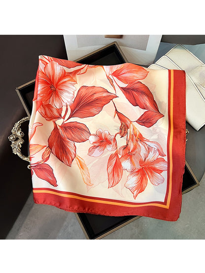 Scarvii - Floral Print Decorative Neck Square Scarf
