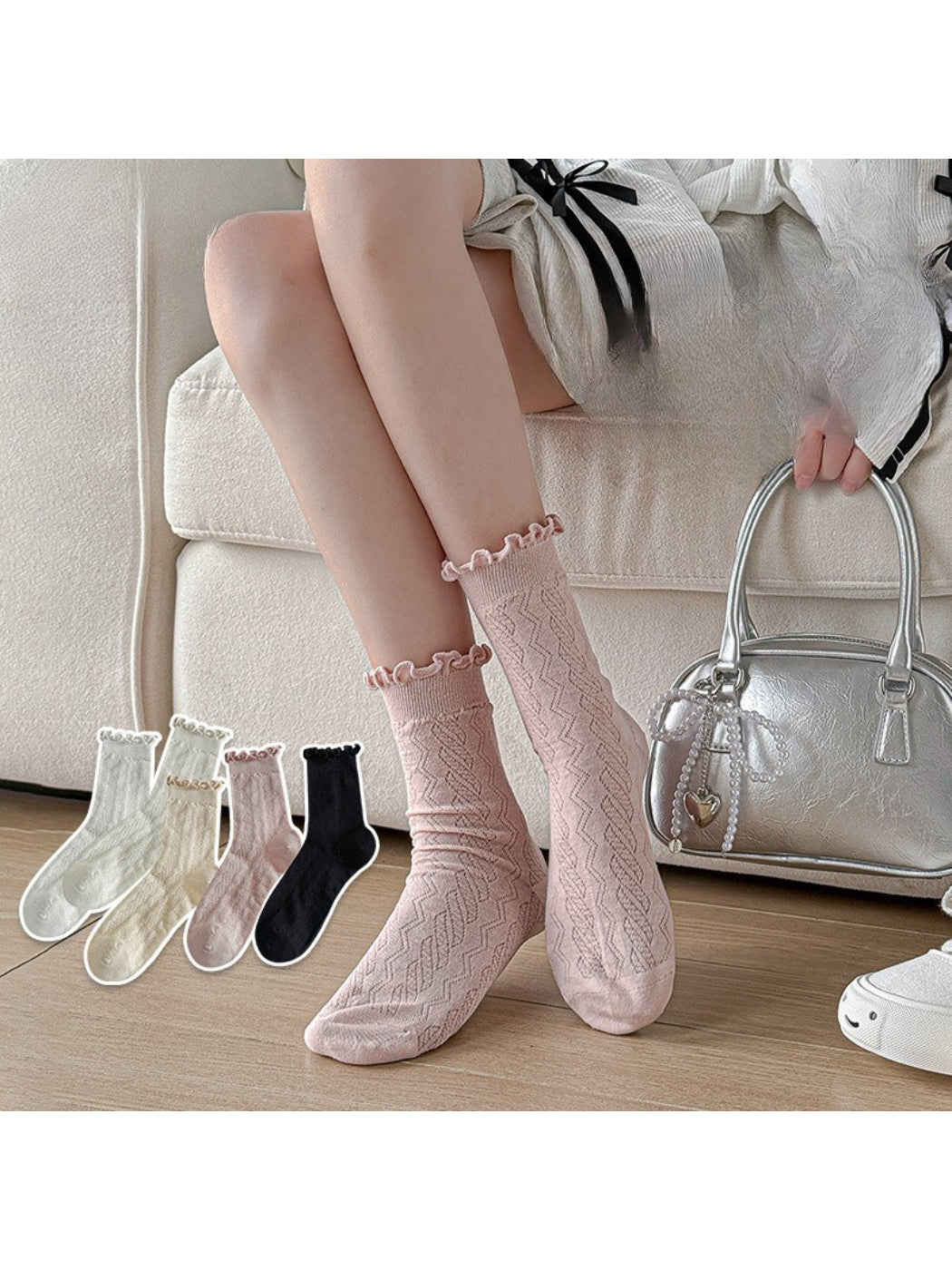 Rufia - Soft Knit Ruffle Cuff Crew Socks product image 1