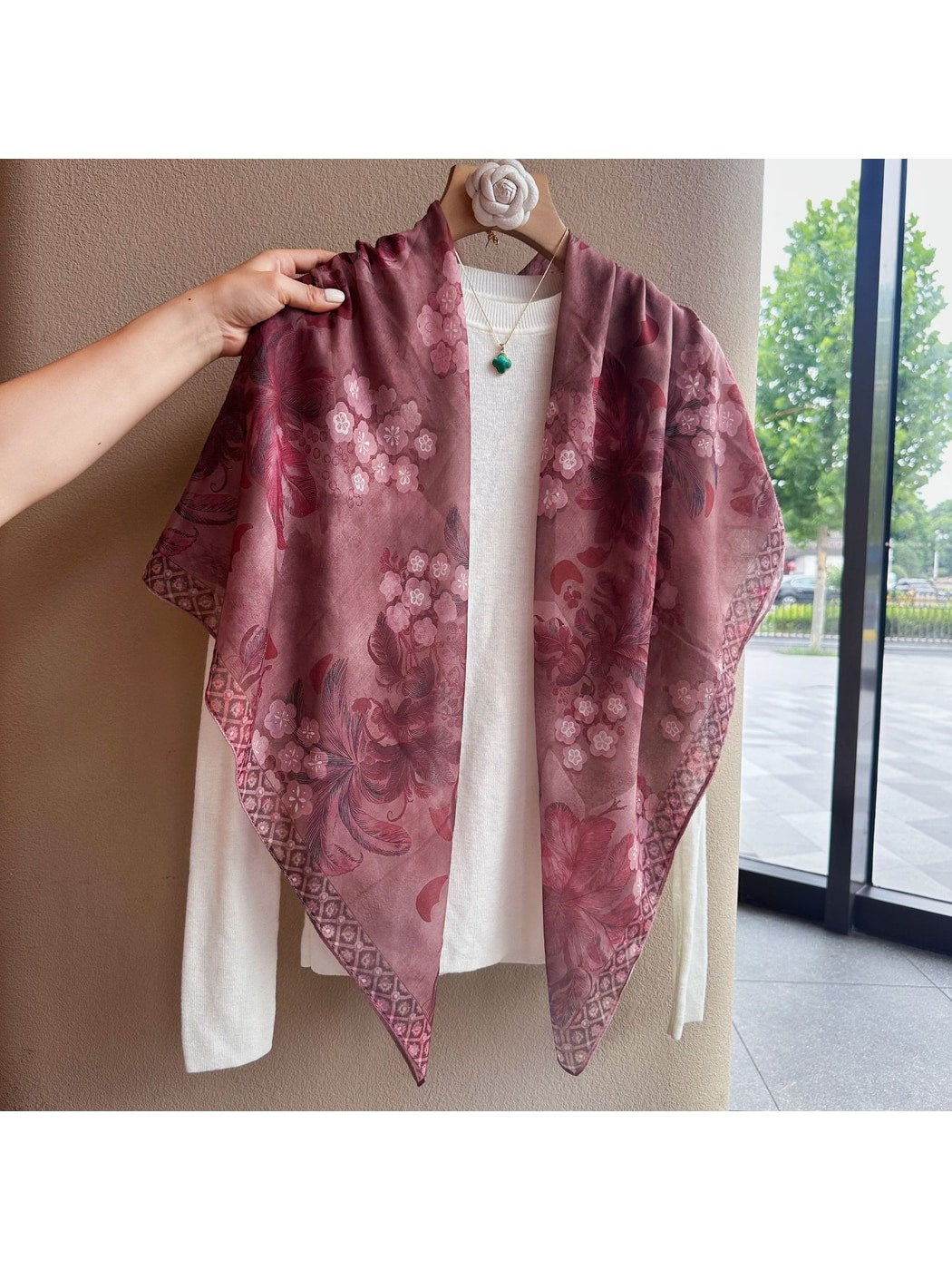 Scarvii - Warm Mauve Floral Print Square Scarf
